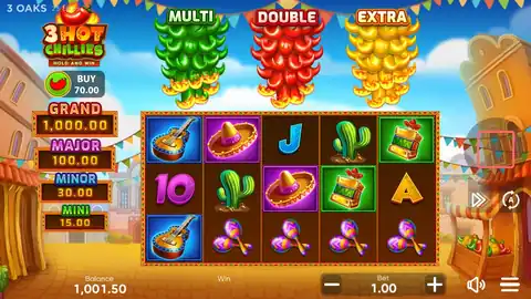 3 Hot Chillies: One spin in 3 Oaks Gaming's free demo at a bet of 1.00; the demo plays for...