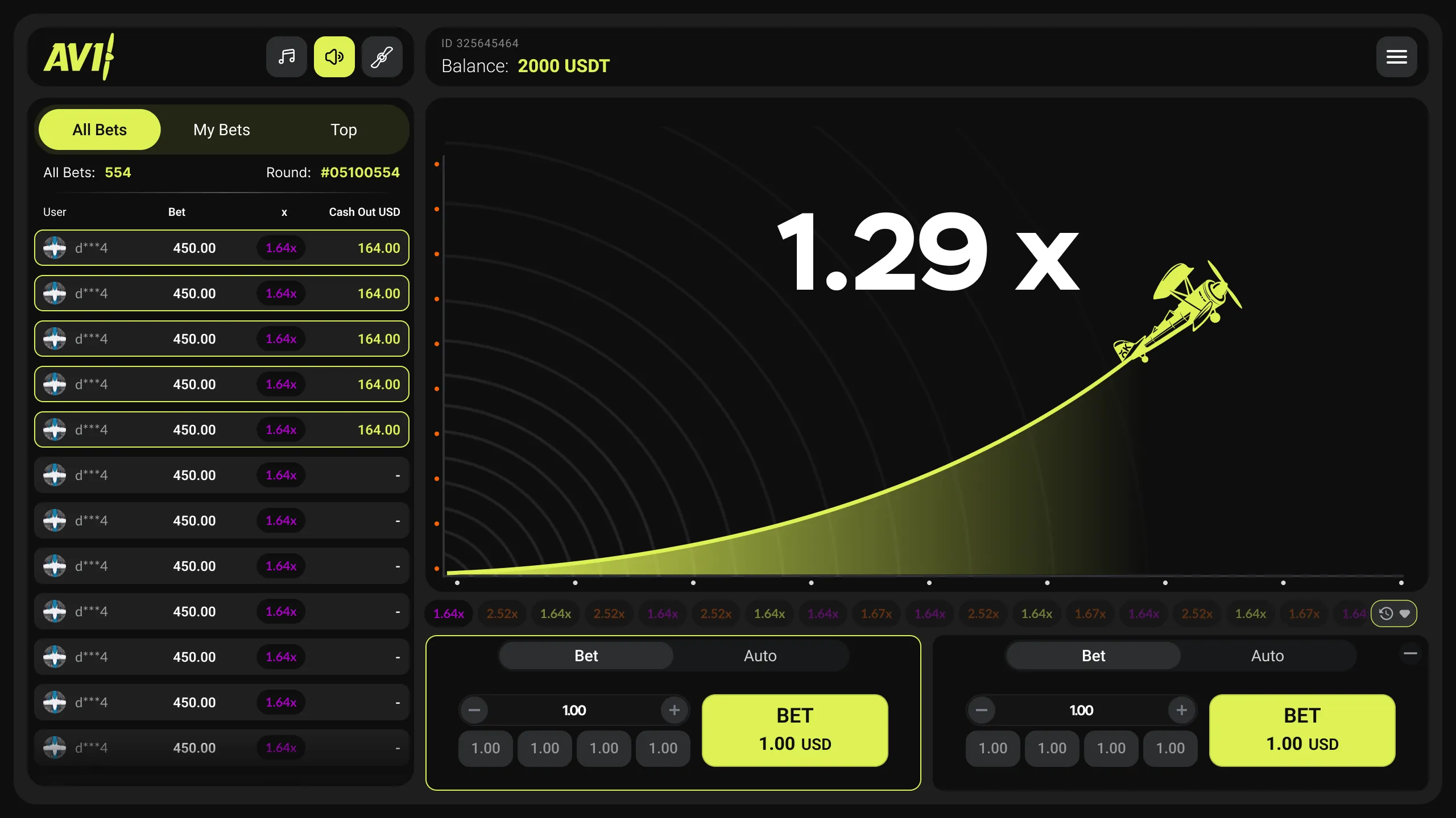 Avi: The studio's screenshot of a flight at 1.29x: a yellow-green biplane...