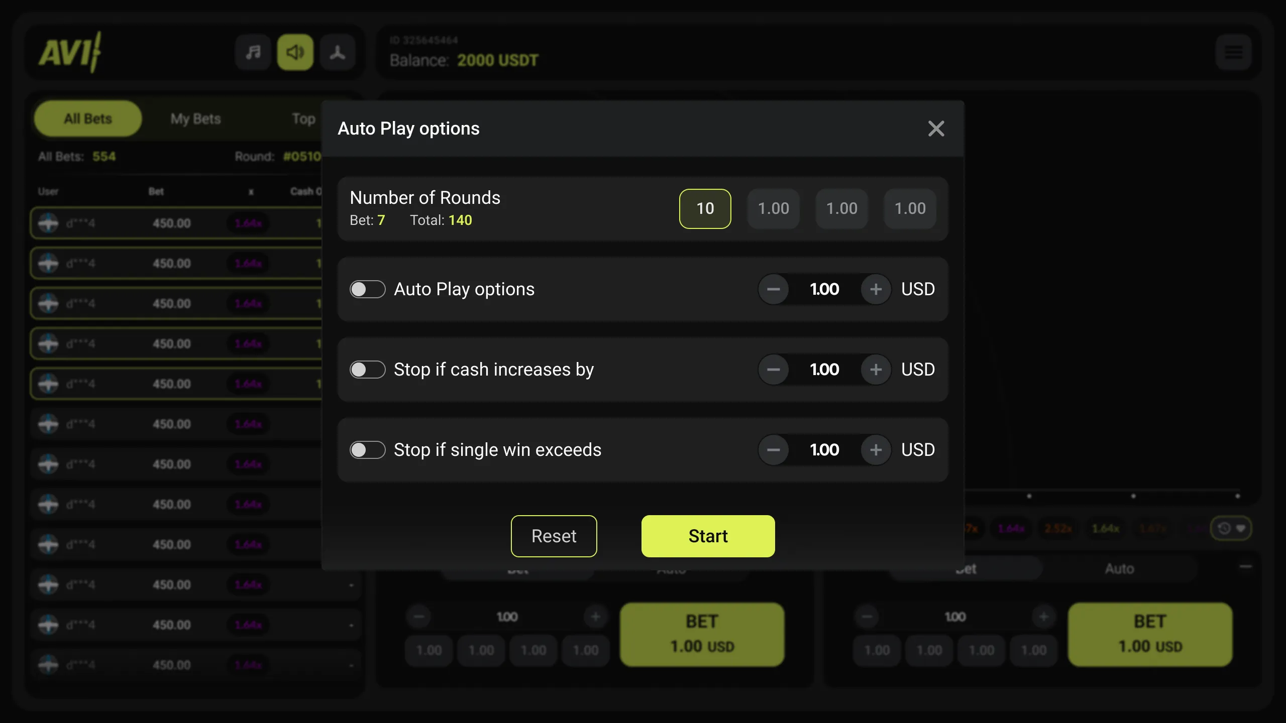 Avi: Auto Play options in the studio's screenshot: the number of rounds (10...