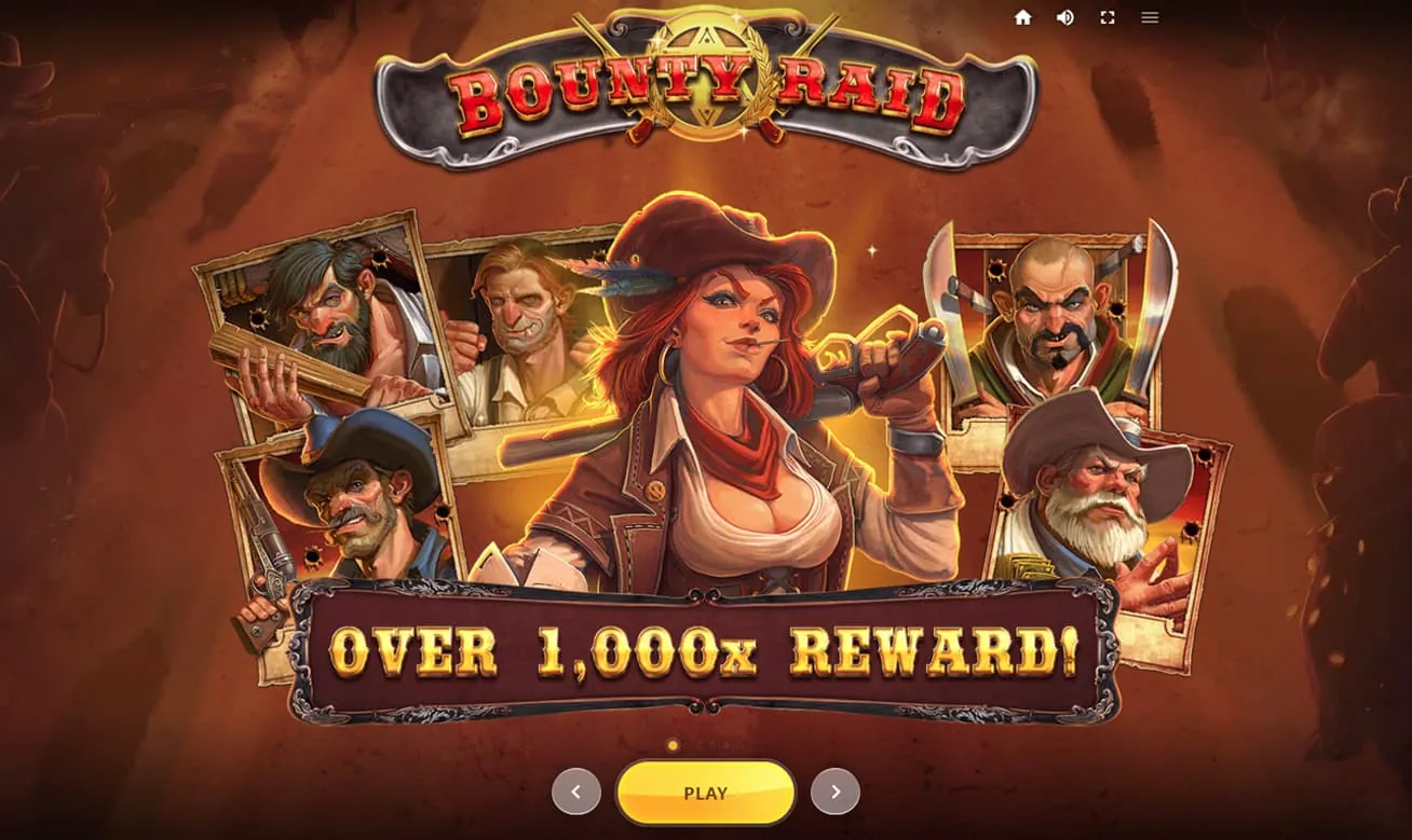 Bounty Raid: Red Tiger's own intro screenshot of Bounty Raid: the logo above a red-haired...