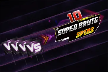 Brute Force: The studio's card for Super Brute Spins: four VS symbols lead to a banner...