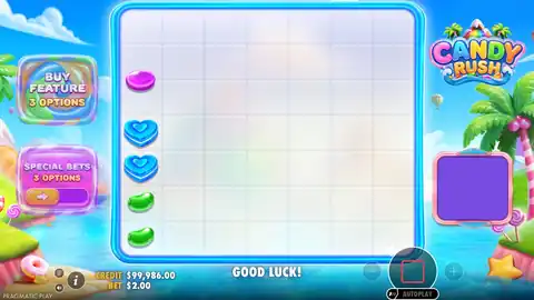 Candy Rush: The same spin in motion: the sweets fall into the empty grid, the three...
