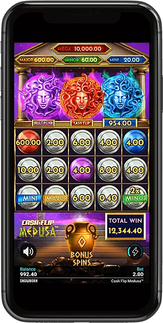 Cash Flip Medusa: A finished bonus with all fifteen spots filled: cash coins from 0.40 to...