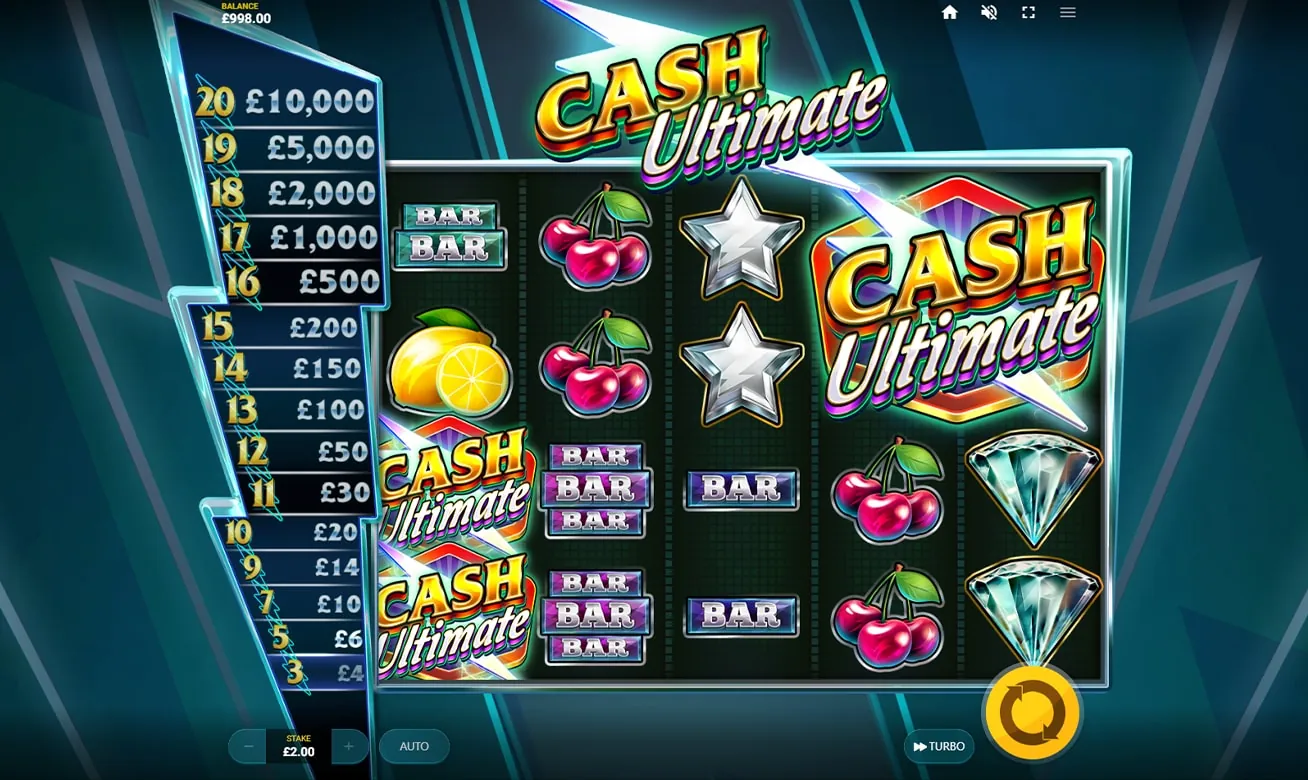 Cash Ultimate: Red Tiger's own screenshot of Cash Ultimate at a £2 stake: five reels of...