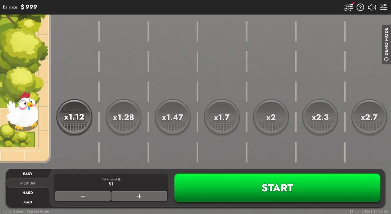 Chicken Route: The studio's own screenshot of Chicken Route before a round, in dollars...