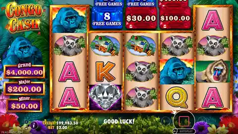Congo Cash: The end of one spin in Pragmatic Play's free demo at a $2.00 bet. The clip...
