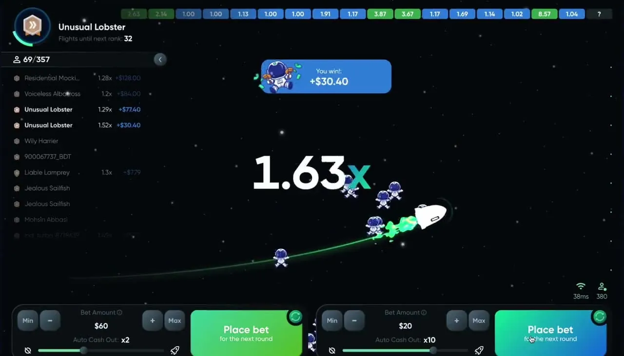 Crash X: The poster of the studio's how-to video, in dollars: the rocket at 1.63x on...