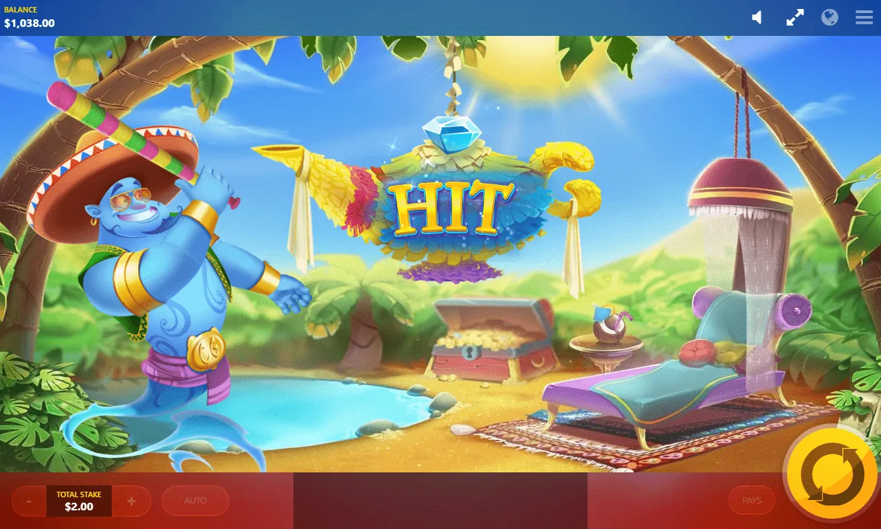 Crazy Genie: Red Tiger's own screenshot of the Oasis scene: the genie in a sombrero...
