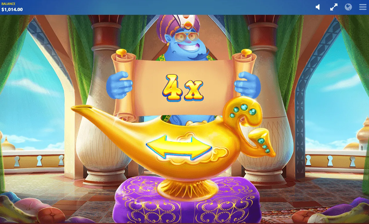 Crazy Genie: Red Tiger's own screenshot of the Lamp scene: the genie holds a scroll...