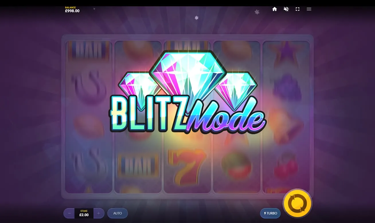 Diamond Blitz: Red Tiger's own screenshot at a £2.00 stake: the Blitz Mode title and three...