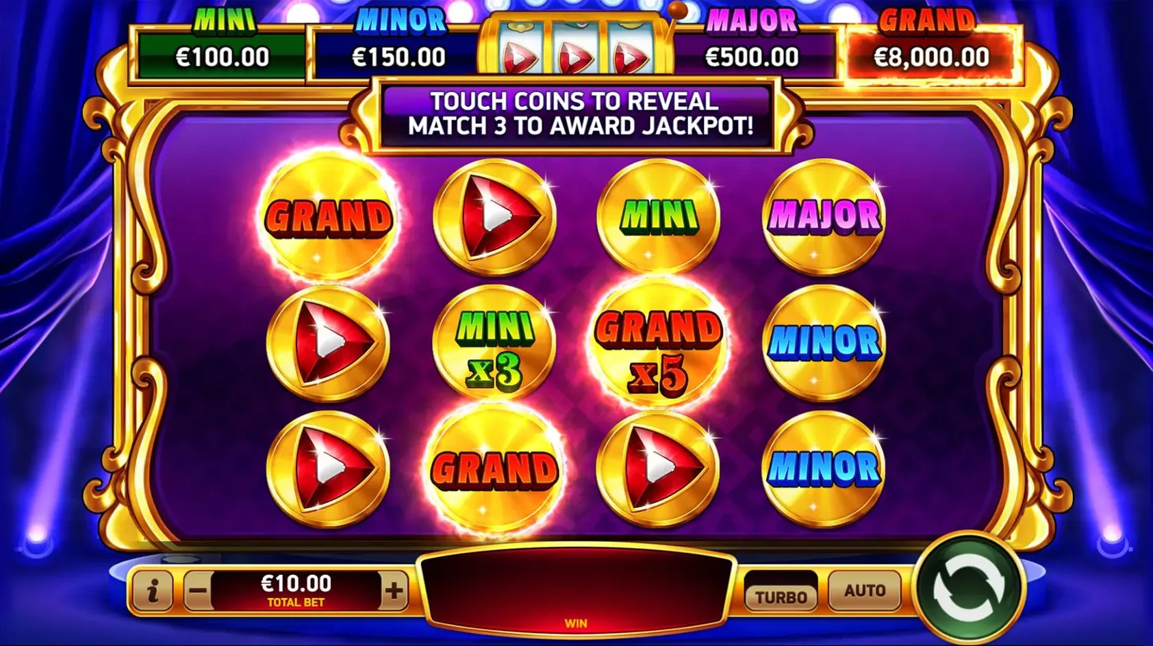 Diamond Explosion 7s: The Jackpot Pick Deluxe in RubyPlay's shot: twelve gold coins under TOUCH...