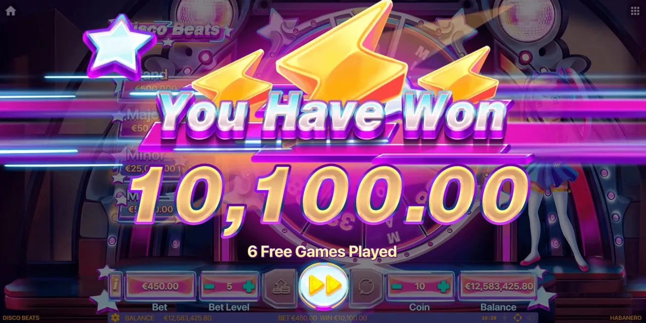 Disco Beats: The closing banner of a feature: three lightning bolts over 'You Have Won...
