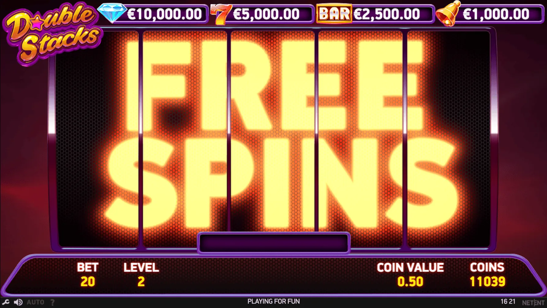 Double Stacks: NetEnt's own screenshot of Double Stacks for its free spins: FREE SPINS in...