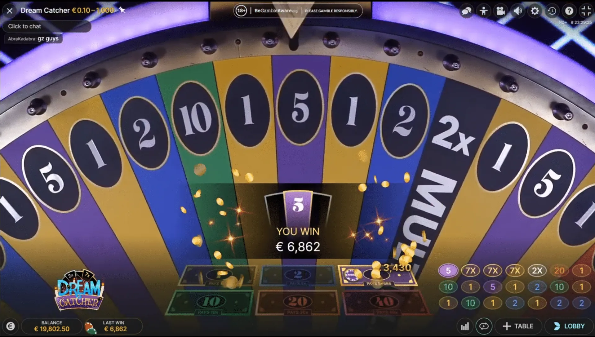 Dream Catcher: From Evolution's clip "Dream Catcher Big Win 2x, 7x, 7x, 7x": the wheel has...