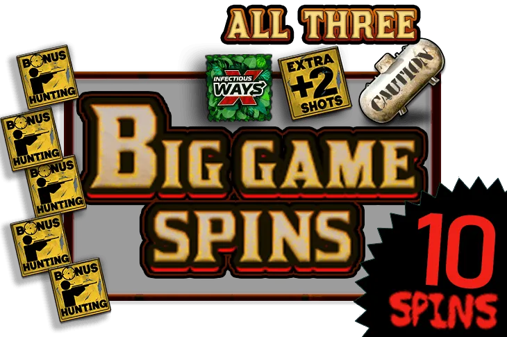 Duck Hunters: The studio's card for Big Game Spins: five Bonus Hunting symbols, 10 spins...