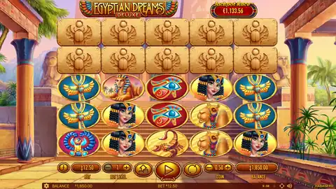 Egyptian Dreams Deluxe: One spin from Habanero's free demo at a bet of 12.50 (bet level 1, coin...