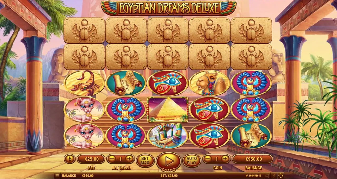 Egyptian Dreams Deluxe: All ten sandstone tiles in place over the top two rows, each carved with a...
