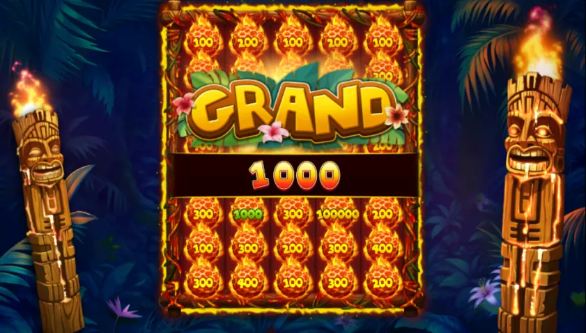 Fireball Inferno Tiki Blast: A full board in NetGaming's shot: every visible cell holds a fireball and a...
