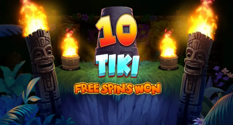 Fireball Inferno Tiki Blast: NetGaming's shot of the free spins start: 10 TIKI FREE SPINS WON on a stone...