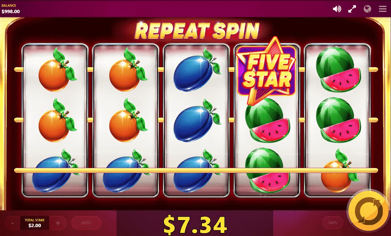 Five Star: The words REPEAT SPIN in place of the logo, a line drawn along the bottom...