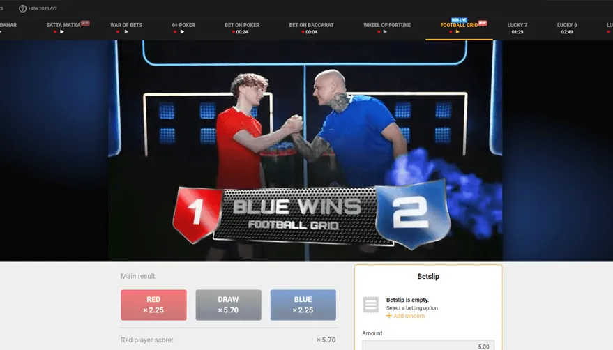 Football Grid: BetGames' screenshot of a finished game: the red and the blue player clasp...