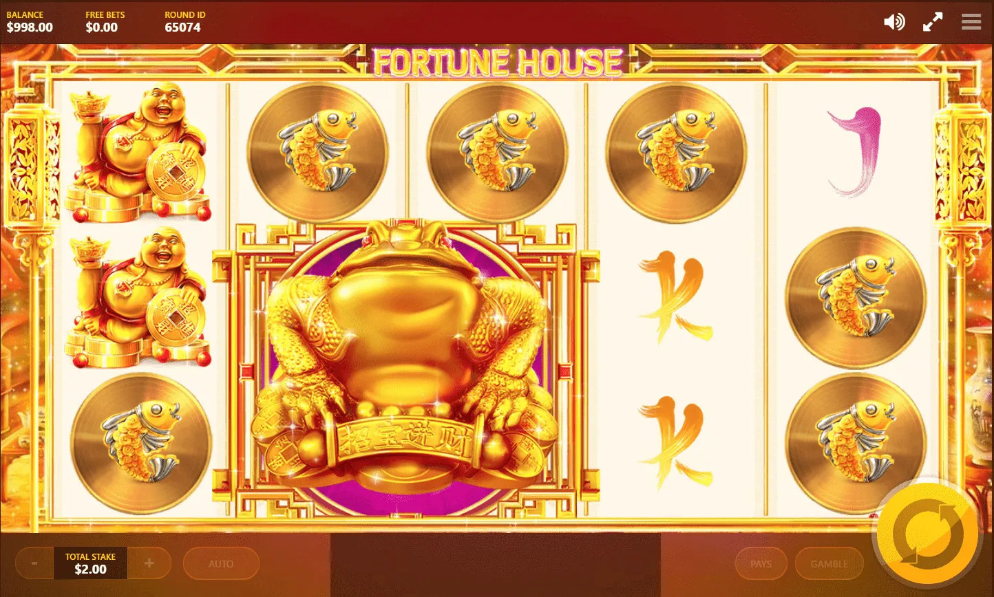 Fortune House: Red Tiger's own screenshot at a $2.00 stake: the 2x2 Mystery Win toad on...