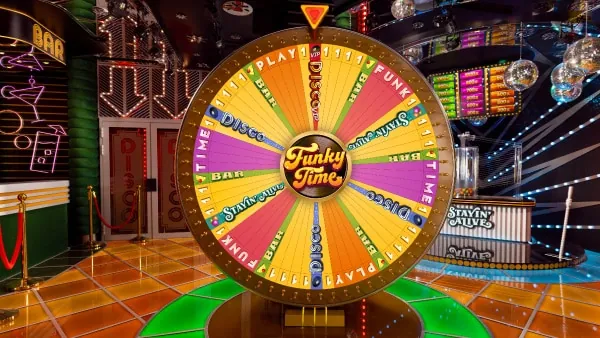 Funky Time: Evolution's picture of the studio without the presenter: the wheel under a...