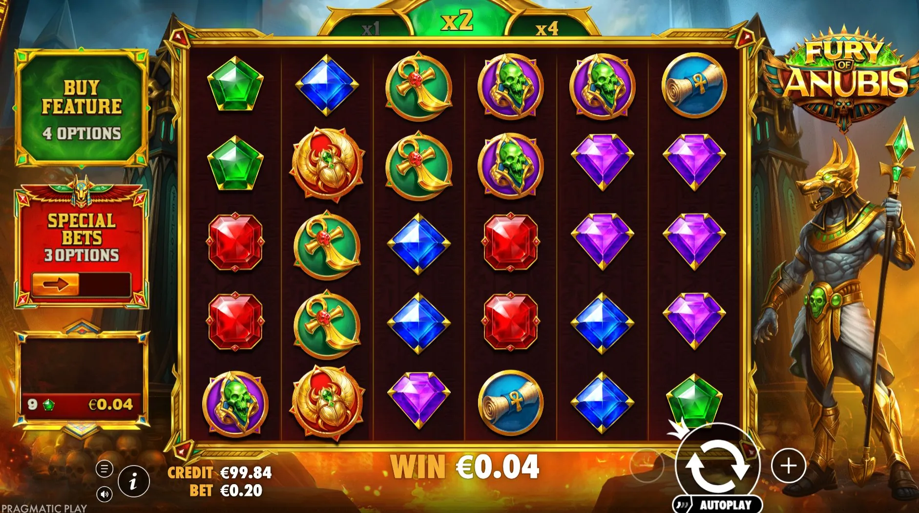 Fury of Anubis: The base game in a screenshot Pragmatic Play published: six reels of five...