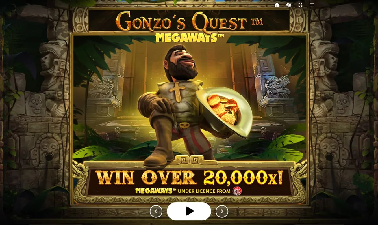 Gonzo's Quest Megaways: The game's intro screen in Red Tiger's files: Gonzo rests an arm on his knee...