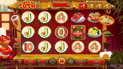 Hey Sushi: One spin from Habanero's free demo at a bet of 12.50. The first win, five...