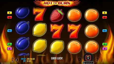 Hot to Burn: One spin, about five seconds: the reels stop left to right and three gold...
