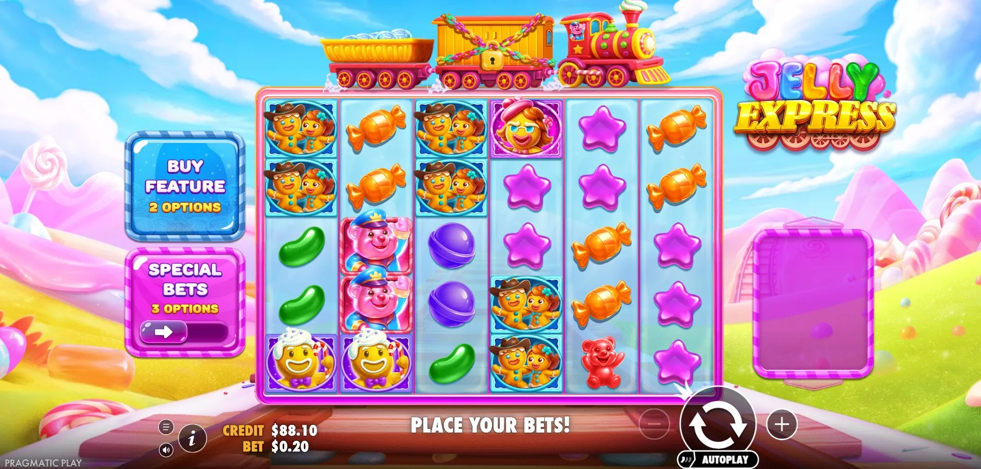 Jelly Express: The base game in a screenshot Pragmatic Play published: six reels of five...