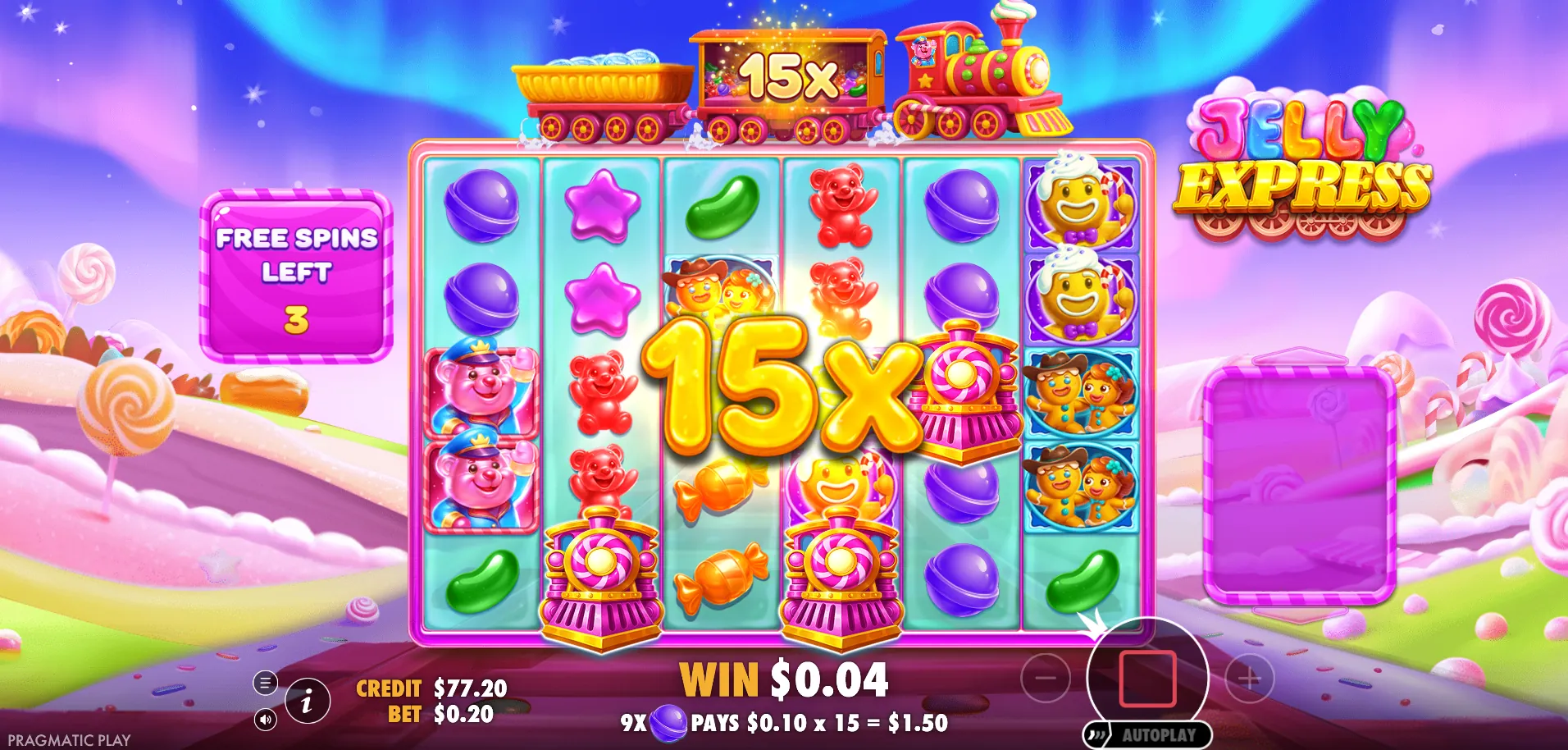 Jelly Express: Free spins in a screenshot Pragmatic Play published: FREE SPINS LEFT 3 on...