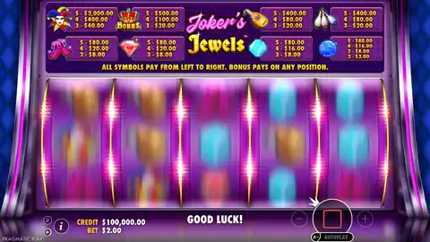 Joker's Jewels: One spin, a little over five seconds: the reels stop left to right and three...