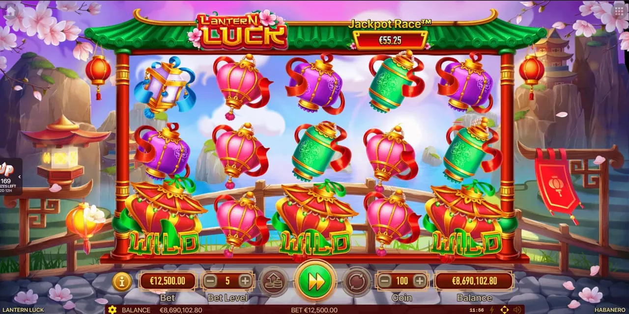 Lantern Luck: Three WILD lanterns, red under red-and-gold canopies, on the bottom row of...