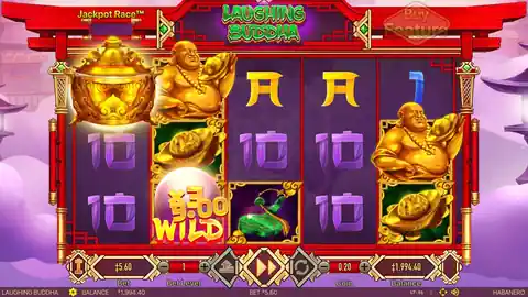 Laughing Buddha: One spin from Habanero's free demo at a bet of 5.60. A pearl wild showing x3...