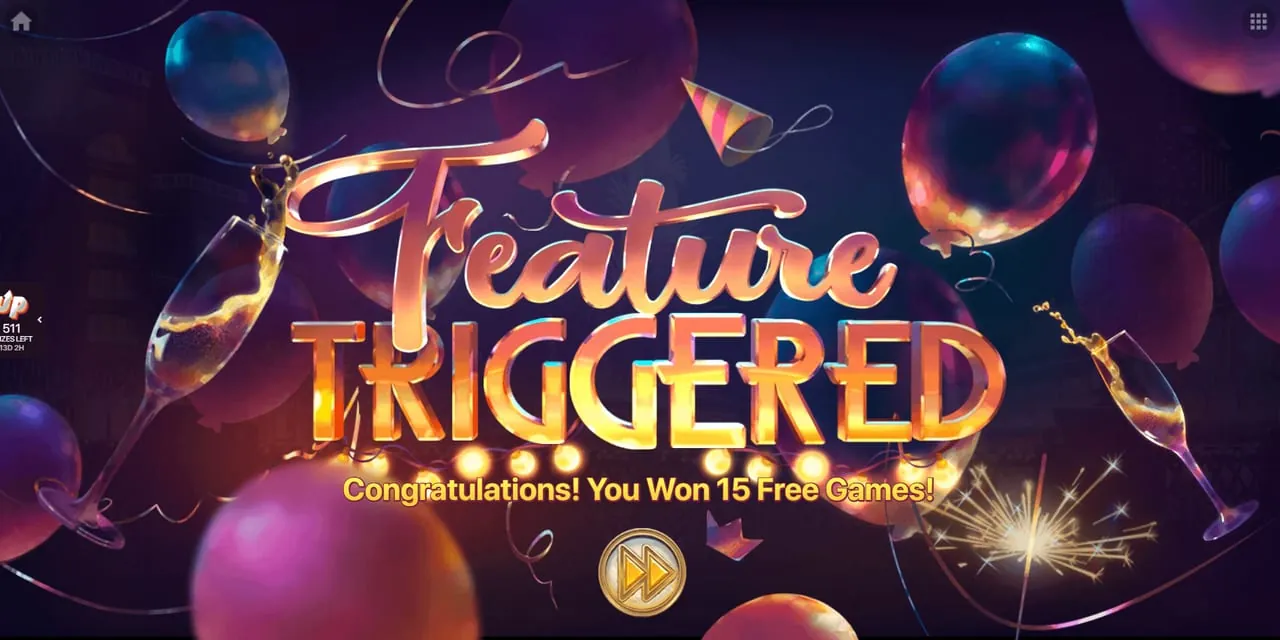 New Years Bash: The Feature Triggered banner among balloons, champagne glasses and a...