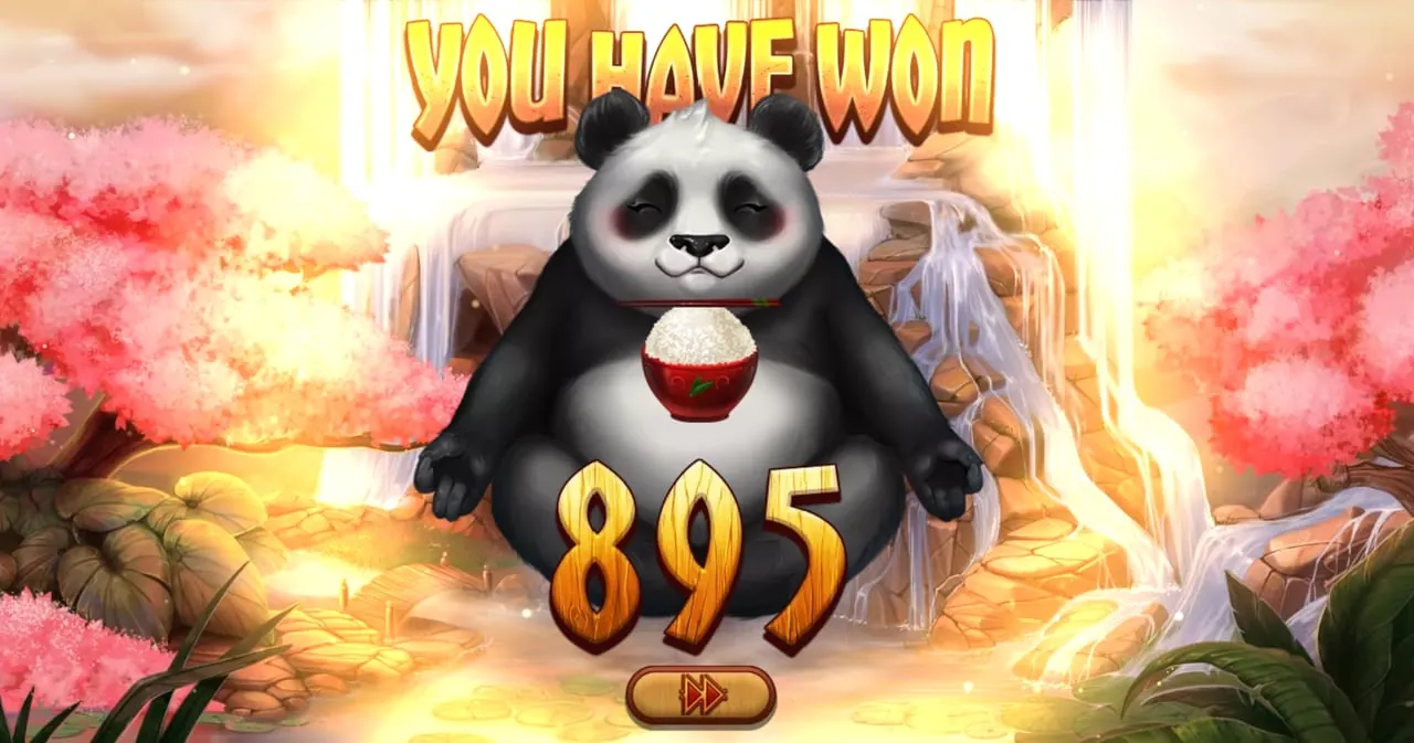 Panda Panda: A YOU HAVE WON banner over a seated panda with a bowl of rice and...