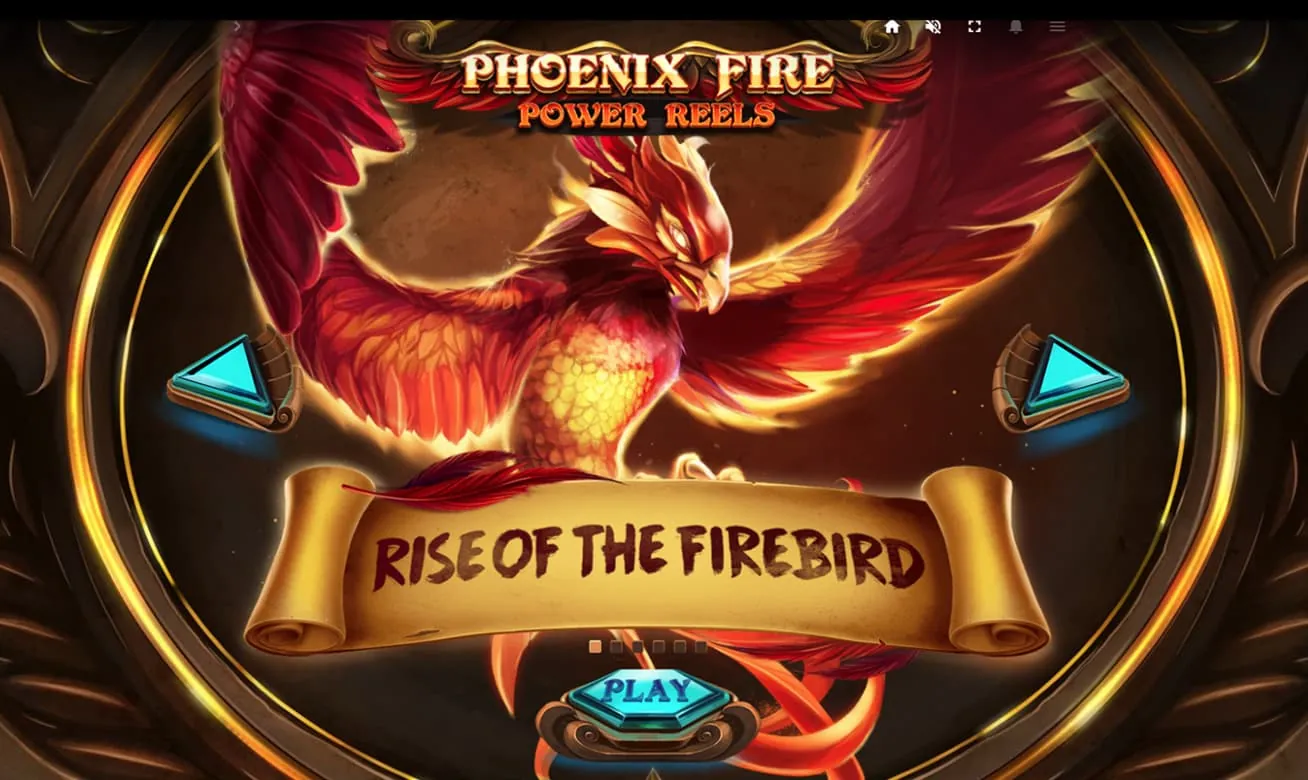 Phoenix Fire Power Reels: Red Tiger's own intro screenshot of Phoenix Fire Power Reels: the logo, a...