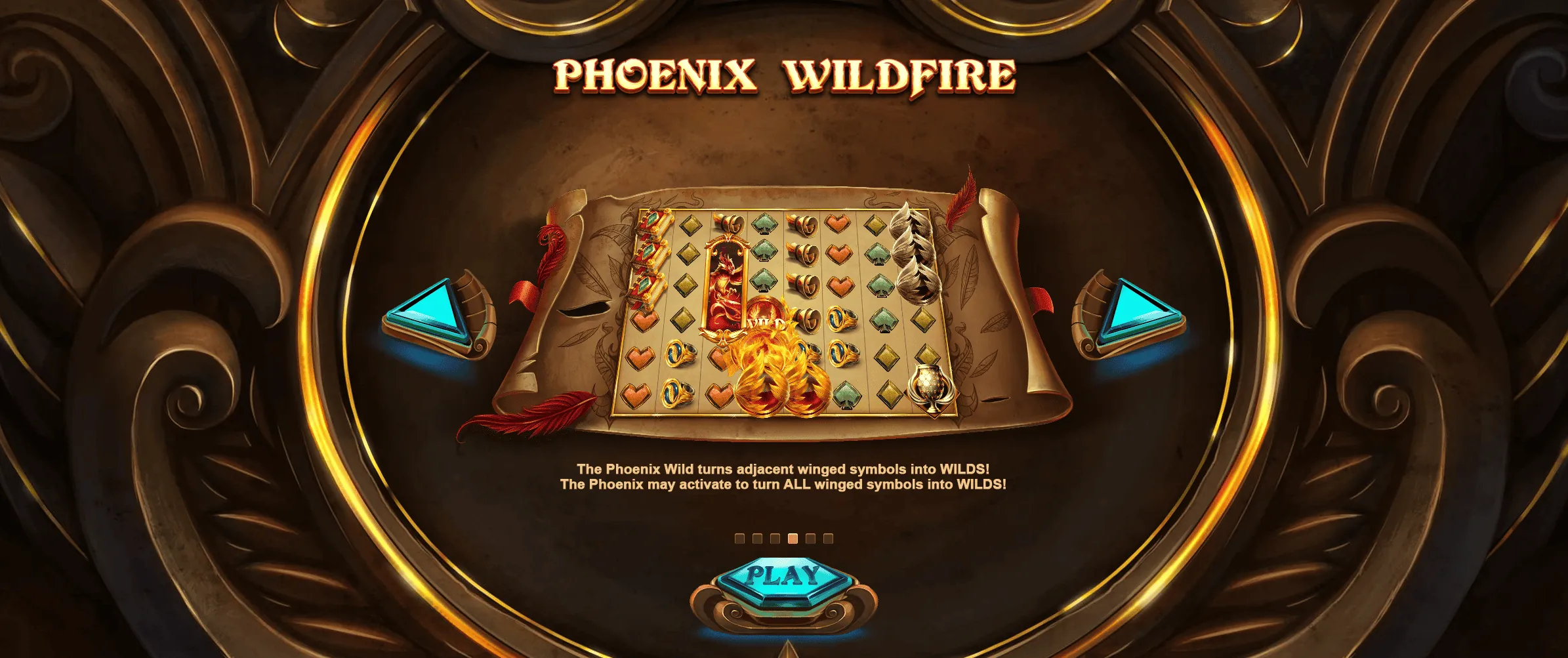 Phoenix Fire Power Reels: Red Tiger's feature card for Phoenix Wildfire: a grid drawn on parchment...