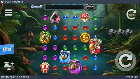 Pirots 2: One drop in ELK Studios' free demo at a bet of €1.00; the demo plays for fun...
