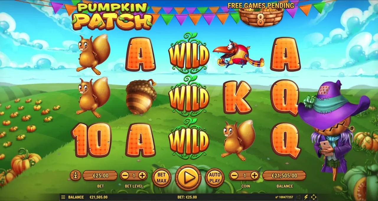 Pumpkin Patch: Habanero's shot of the base game under a blue sky: reel three is a column of...