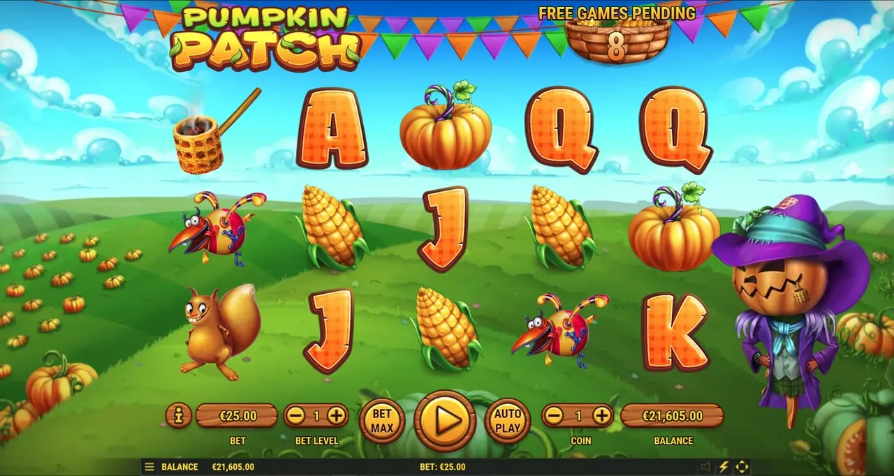 Pumpkin Patch: Habanero's shot of a base-game screen with three corn cobs on reels two,...