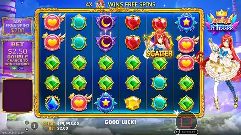 Starlight Princess: About four seconds of one spin: eleven green gems anywhere on the grid pay...