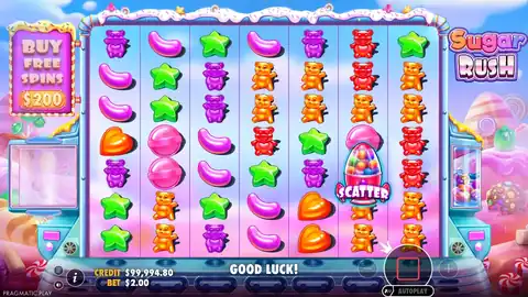 Sugar Rush: One spin, about five and a half seconds: the orange cluster pays $0.60 and...