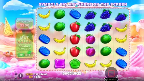 Sweet Bonanza: One spin from the official demo, about five seconds of it: eight bananas pay...