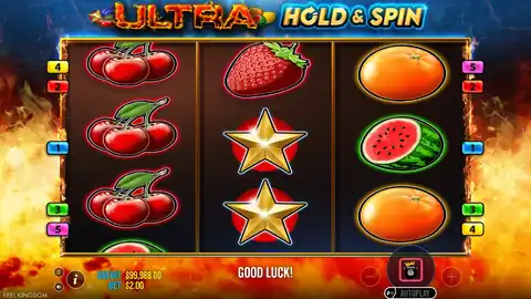 Ultra Hold and Spin: One spin of about three seconds at the demo's $2.00 bet: the reels stop left...