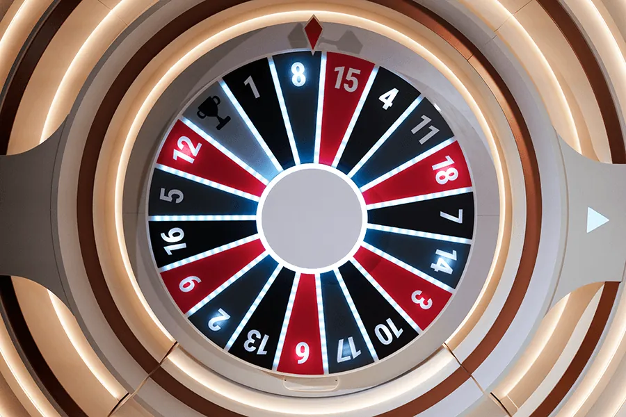 Wheel of Fortune: BetGames' photo of the wheel face-on: 19 equal sectors, the numbers 1 to 18...
