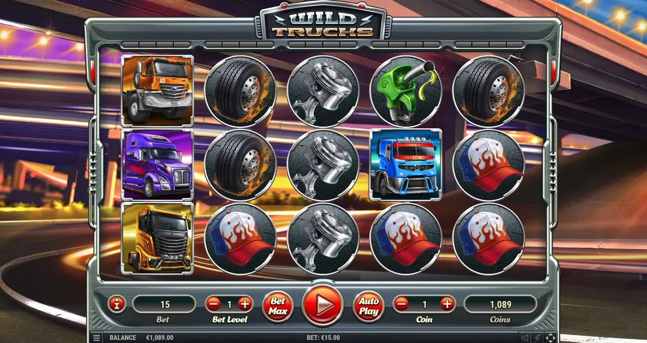 Wild Trucks: The five reels of three in front of a lit overpass at night: an orange, a...