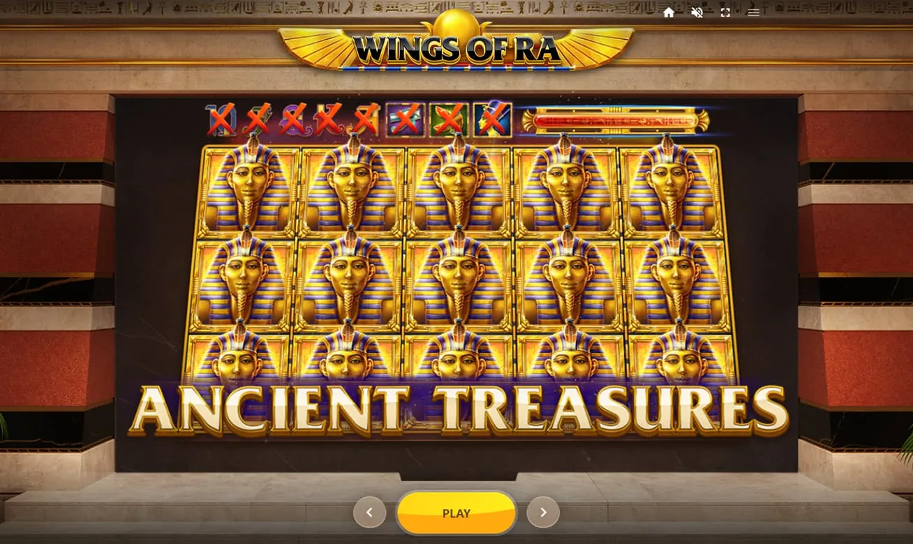 Wings of Ra: Red Tiger's own intro screen for Wings of Ra: eight symbols crossed out in...